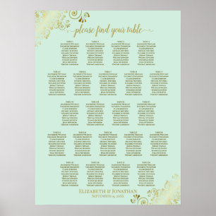 Póster Tabla de asientos de Bodas de mesa Mint Green & Go