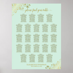 Póster Tabla de asientos de Bodas de mesa Mint Green & Go