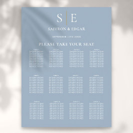 Póster Tabla De Asientos De Bodas De Monograma Azul Y Oro