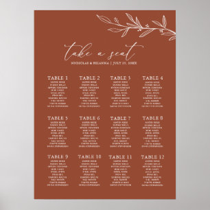 Póster Tabla de asientos de Bodas de Naranjas Quemados de