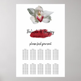Póster Tabla de asientos de Bodas de orquídeas blancas