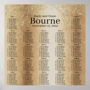 Póster Tabla de asientos de Bodas de Swirl Gold