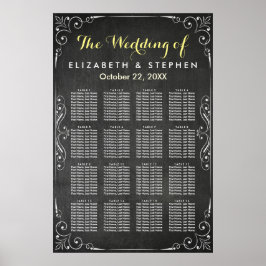 Póster Tabla de asientos de Bodas de tablero de papel bla
