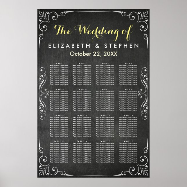 Póster Tabla de asientos de Bodas de tablero de papel bla (Frente)