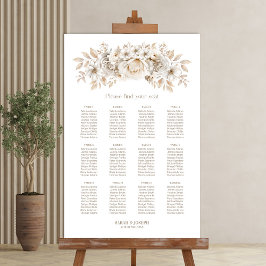 Póster Tabla de asientos de Bodas florales blancos de 12