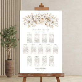 Póster Tabla de asientos de Bodas florales blancos de 13