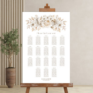 Póster Tabla de asientos de Bodas florales blancos de 18 