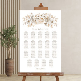 Póster Tabla de asientos de Bodas florales blancos de 19