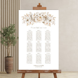 Póster Tabla de asientos de Bodas florales blancos de 9 t