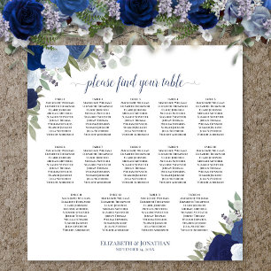 Póster Tabla de asientos de Bodas Florales de Boho Azul