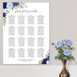 Póster Tabla de asientos de Bodas florales de Boho azul