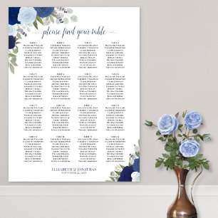 Póster Tabla de asientos de Bodas florales de Boho azul