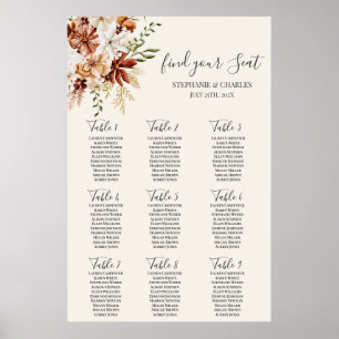 Póster Tabla de asientos de Bodas florales de flores silv