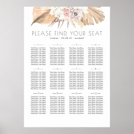Póster Tabla de asientos de Bodas florales de follaje tro