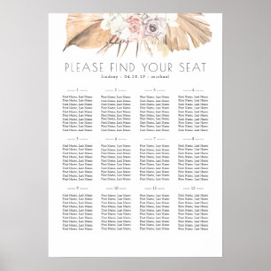 Póster Tabla de asientos de Bodas florales de follaje tro