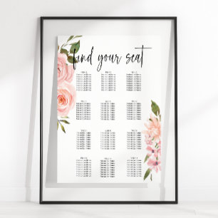 Póster Tabla de asientos de Bodas florales de rosas Rubor