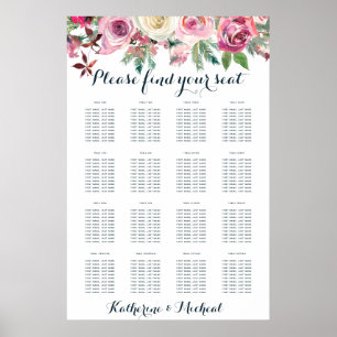 Póster Tabla de asientos de Bodas florales de Rubor