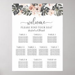 Póster Tabla de asientos de Bodas florales tropicales Boh