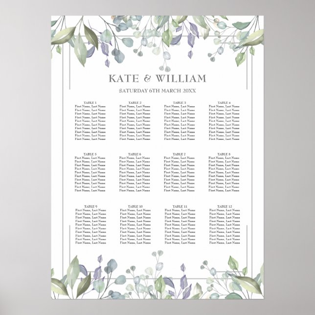 Póster Tabla de asientos de Bodas geométricos florales (Frente)