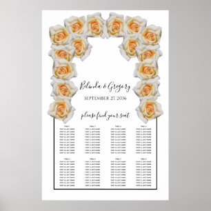Póster Tabla de asientos de Bodas Rosas naranjas