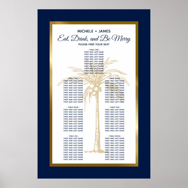 Póster Tabla de asientos de Bodas tropicales de la palma  (Frente)