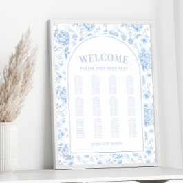 Póster Tabla de asientos de Boho Blue Porcelain Floral We