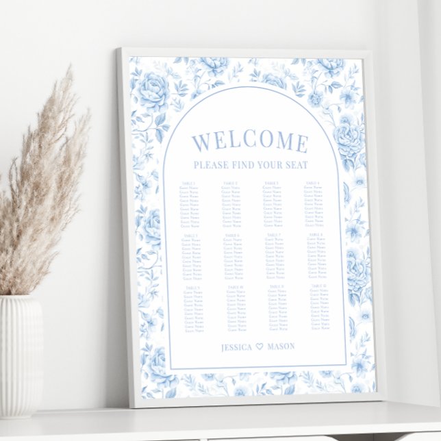 Póster Tabla de asientos de Boho Blue Porcelain Floral We (Subido por el creador)