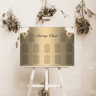 Póster Tabla de asientos de Boho Wildflowers Gold Boda
