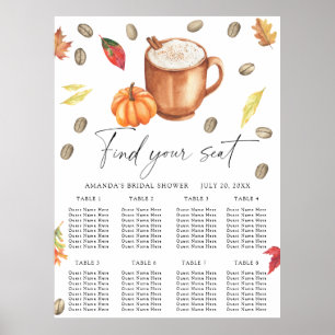 Póster Tabla de asientos de calabaza y Boda de café