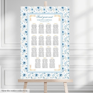 Póster Tabla de asientos de color azul dorado Pastel Drea