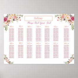 Póster Tabla de asientos de color de agua floral de Rubor