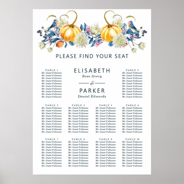 Póster Tabla de asientos de la boda de la calabaza (Frente)