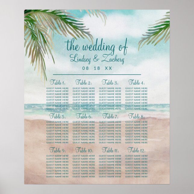 Póster Tabla de asientos de la mesa de bodas Island Breez (Frente)