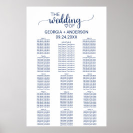 Póster Tabla de asientos de la mesa de la caligrafía azul