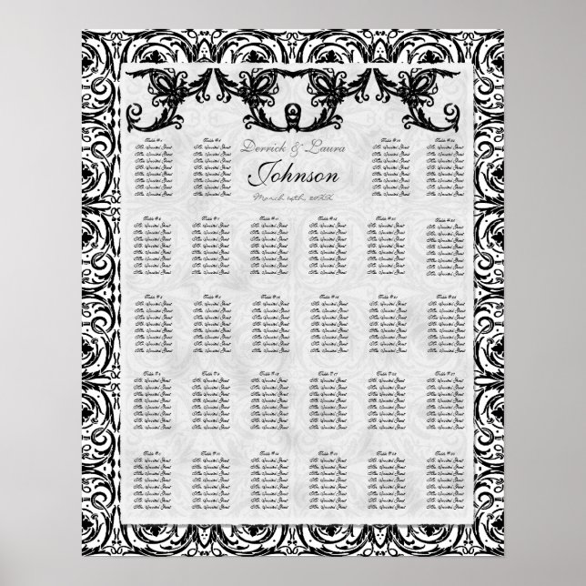 Póster Tabla de asientos de la mesa de recepción, Damasco (Frente)