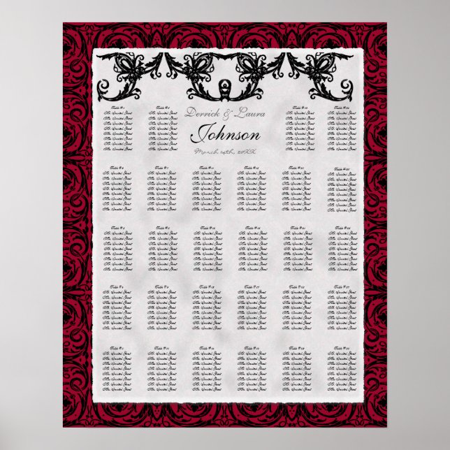 Póster Tabla de asientos de la mesa de recepción, Damasco (Frente)