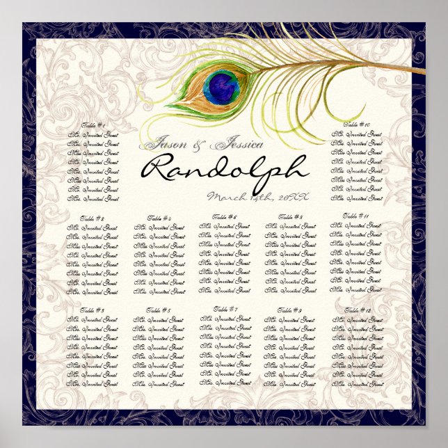 Póster Tabla de asientos de la mesa de recepción de la Ma (Frente)