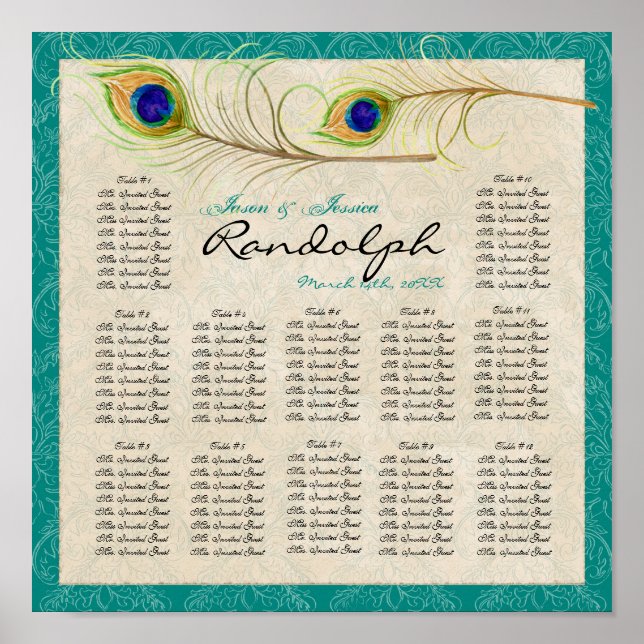 Póster Tabla de asientos de la mesa de recepción de pluma (Frente)