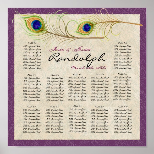 Póster Tabla de asientos de la mesa de recepción de pluma (Frente)