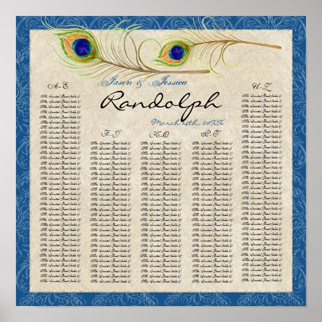 Póster Tabla de asientos de la mesa de recepción de pluma (Frente)