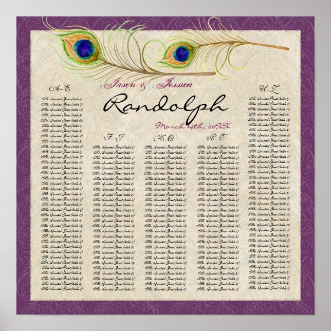 Póster Tabla de asientos de la mesa de recepción de pluma (Frente)