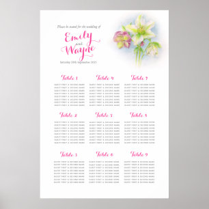 Póster Tabla de asientos de la mesa del Boda de acuarela