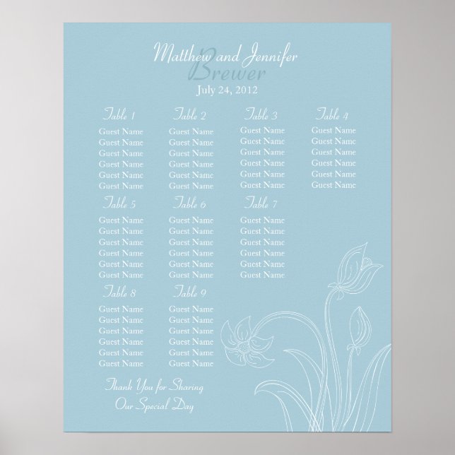 Póster Tabla de asientos de la recepción de bodas - Tamañ (Frente)