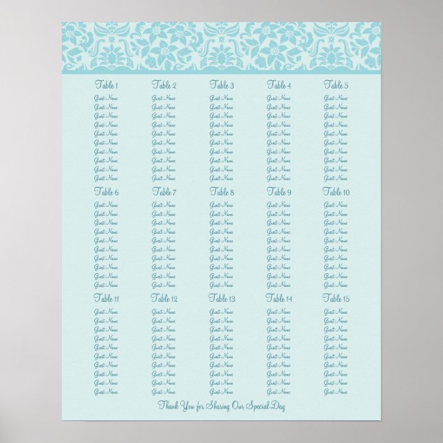 Póster Tabla de asientos de la recepción de bodas - Tamañ (Frente)