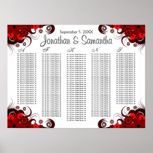 Póster Tabla de asientos de la tabla de Bodas blancos y f