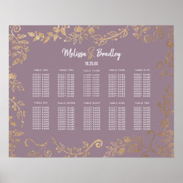 Póster Tabla de asientos de Mauve Lilac Purpurina floral 