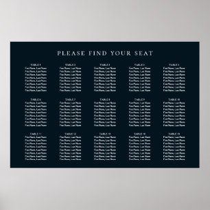 Póster Tabla de asientos de mesa 15 Boda azul marino
