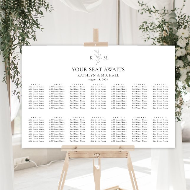 Póster Tabla de asientos de mesa 17 Boda de hojas de oliv (Subido por el creador)
