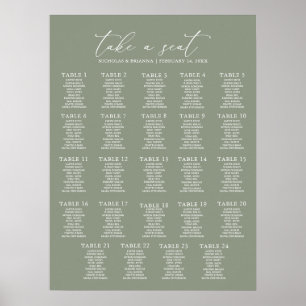 Póster Tabla de asientos de mesa mínima de Boda verde de 