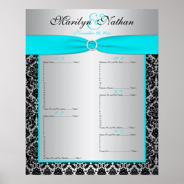 Póster Tabla de asientos de recepción (Frente)